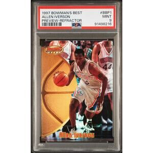 1997 Bowman's Best Preview Refractor BBP1 Allen Iverson PSA 9 Philadelphia 76ers